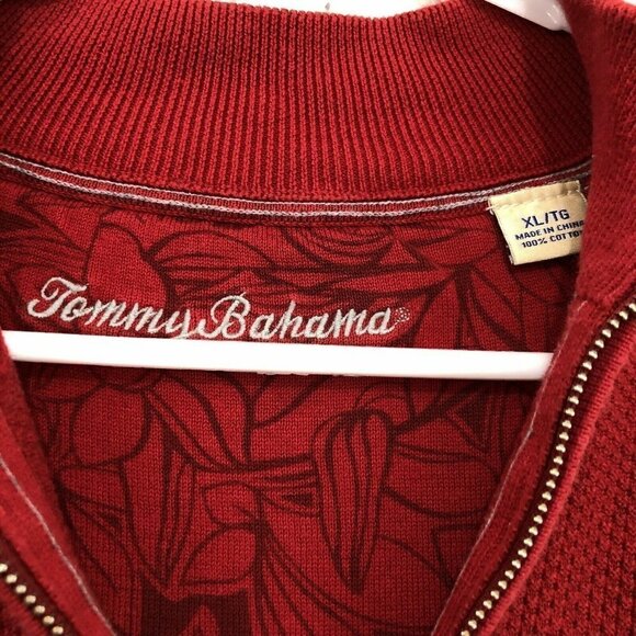 Tommy Bahama Men Size Large 1/2 Half Zip Sweater Solid Red Pullover 100% Cotton - Picture 8 of 8